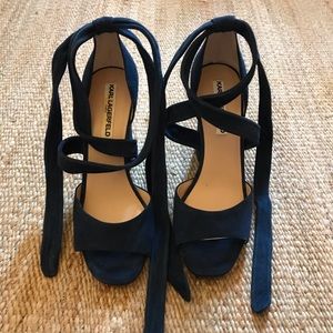 Karl Lagerfeld Suede Wrap Heels, NWOT, 8.5